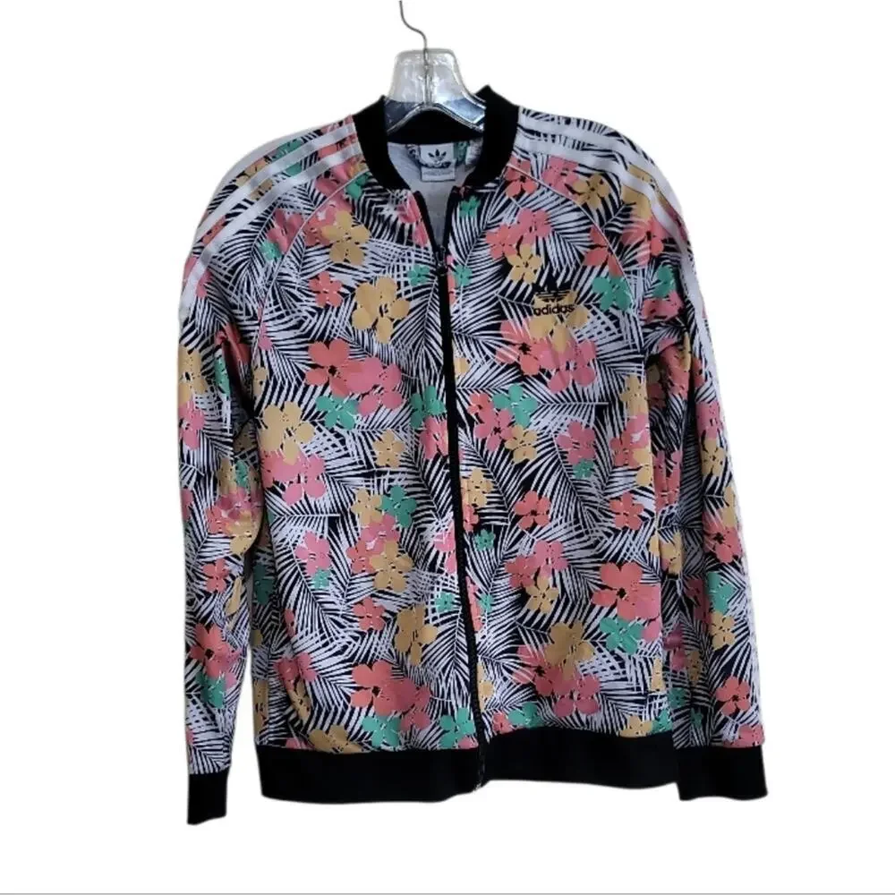 Adidas Kids Girls Multicolor Black and White Floral Bomber Jacket Size Xlarge